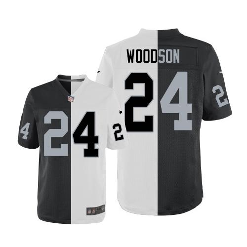 Nike Raiders #24 Charles Woodson White/Black Men's Stitched NFL Elite Split Jersey